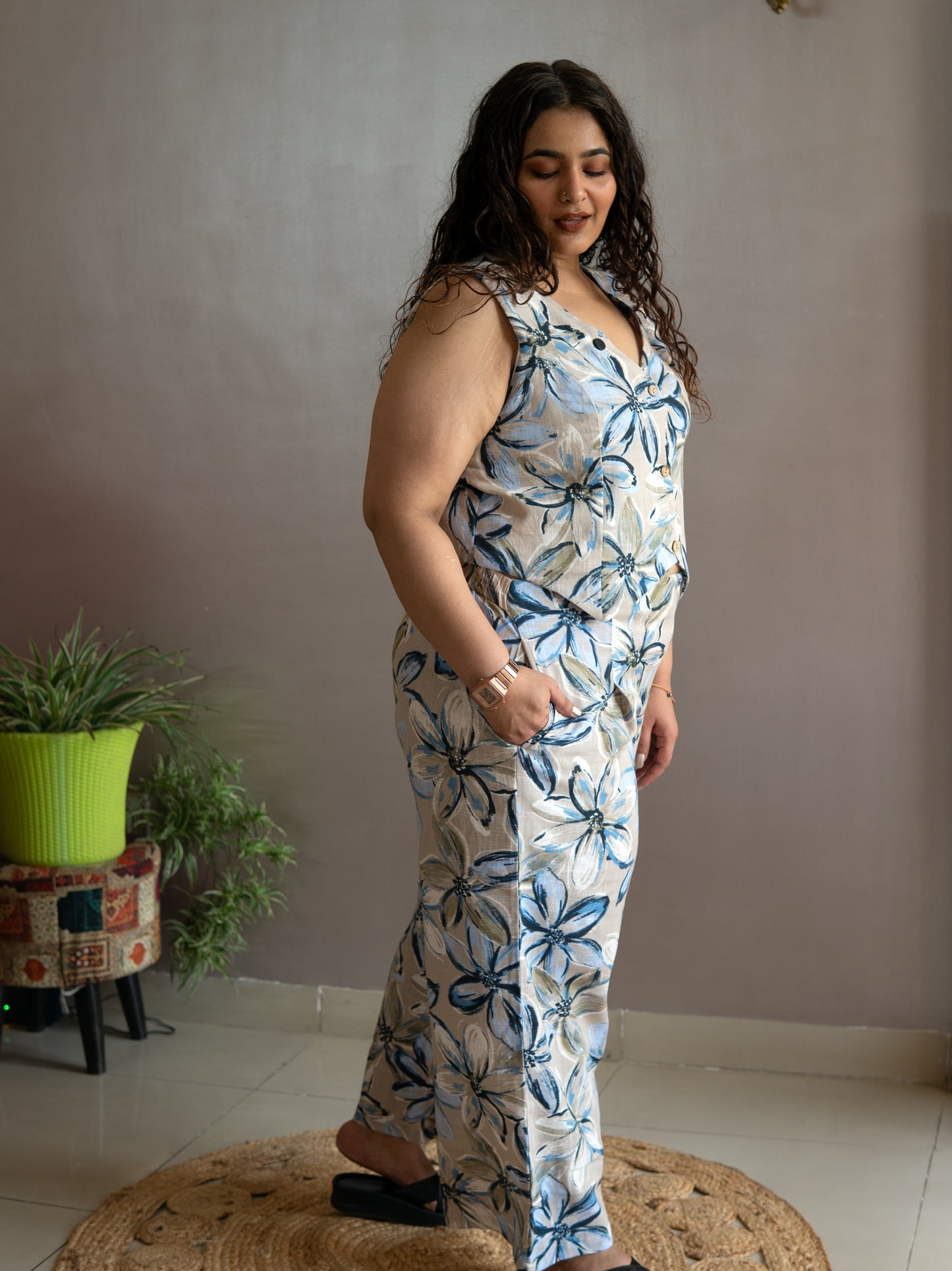 Blue Petal Waistcoat Coord