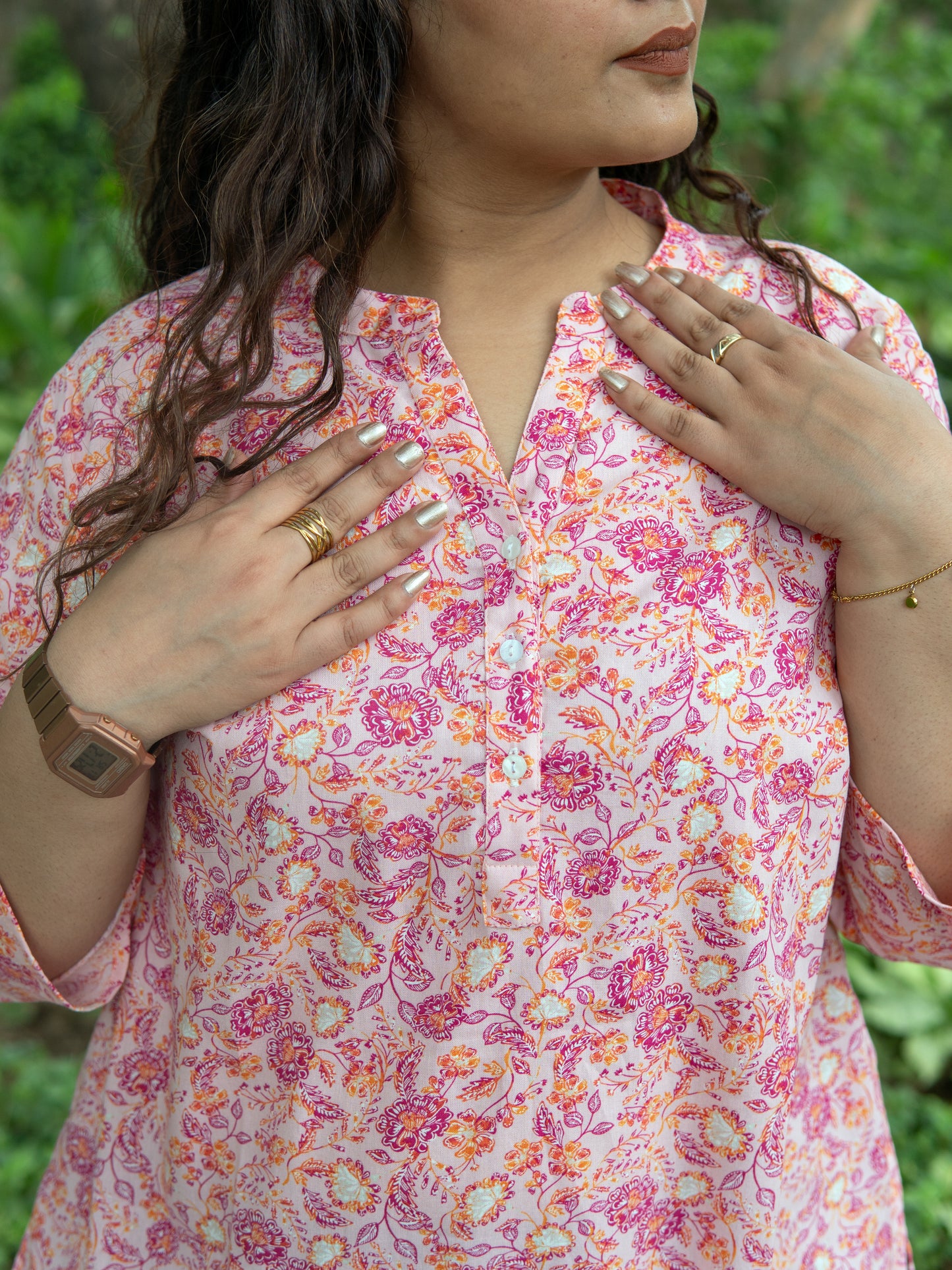 Blush Pink Floral Slit Kurta Top