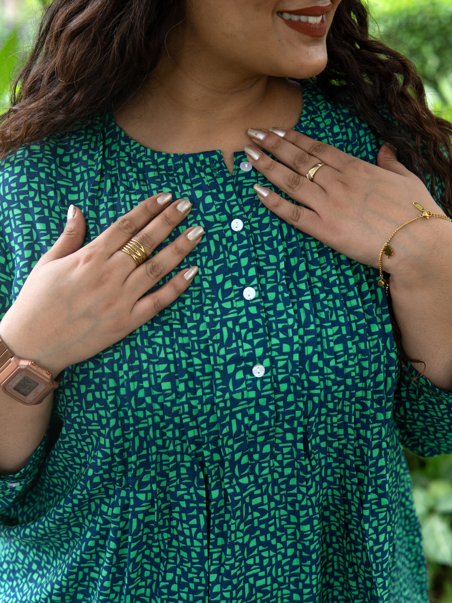 Green Glimmer Pintex Kurta Top