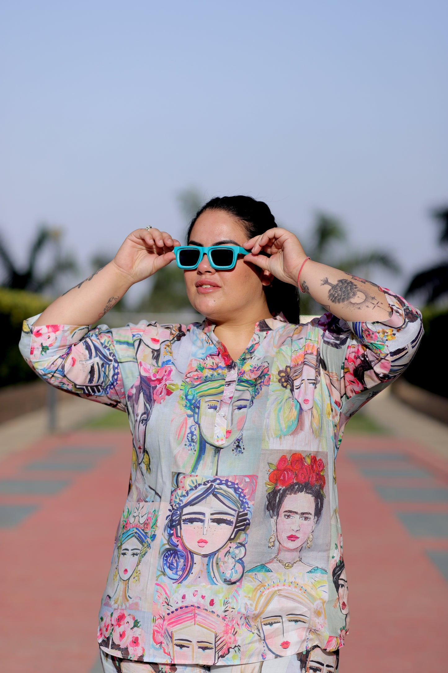 Plus Size 3D Printed Cotton Co-ord Set