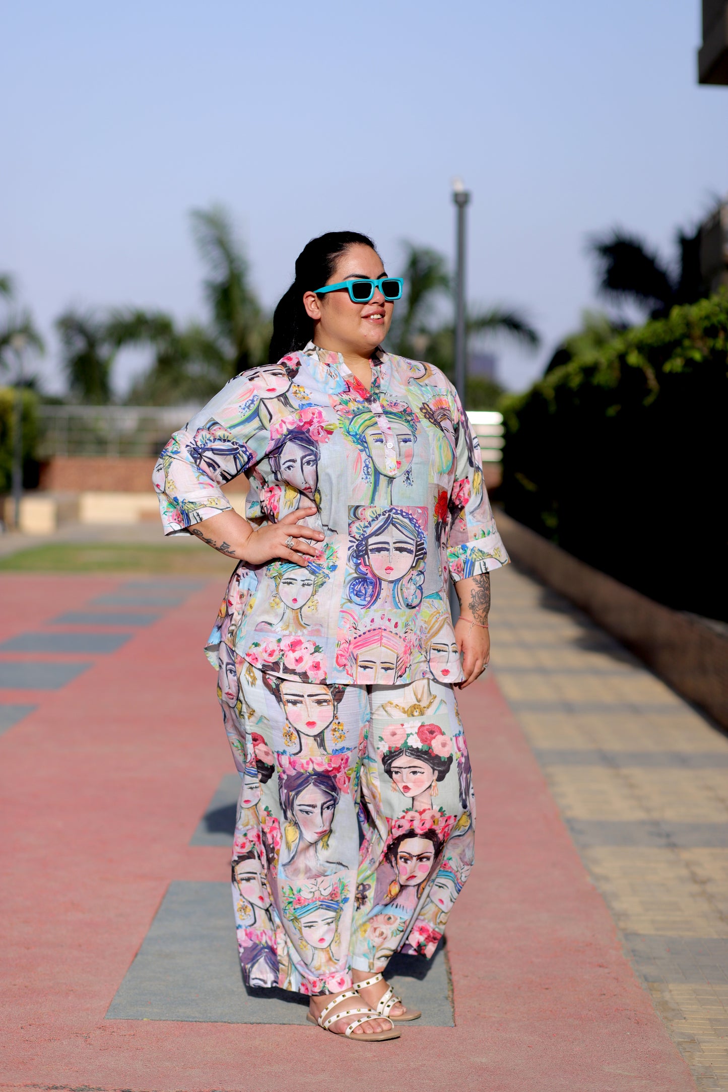 Plus Size 3D Printed Cotton Co-ord Set