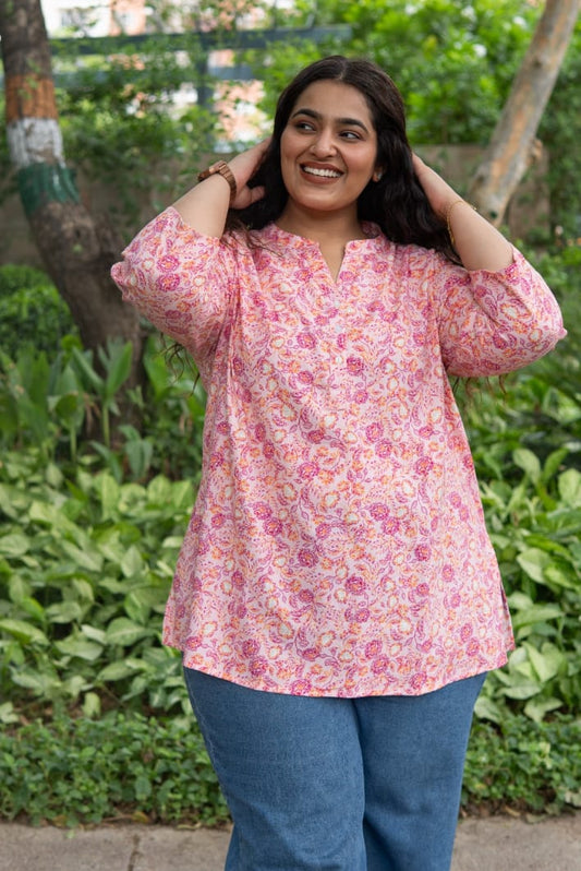 Blush Pink Floral Slit Kurta Top