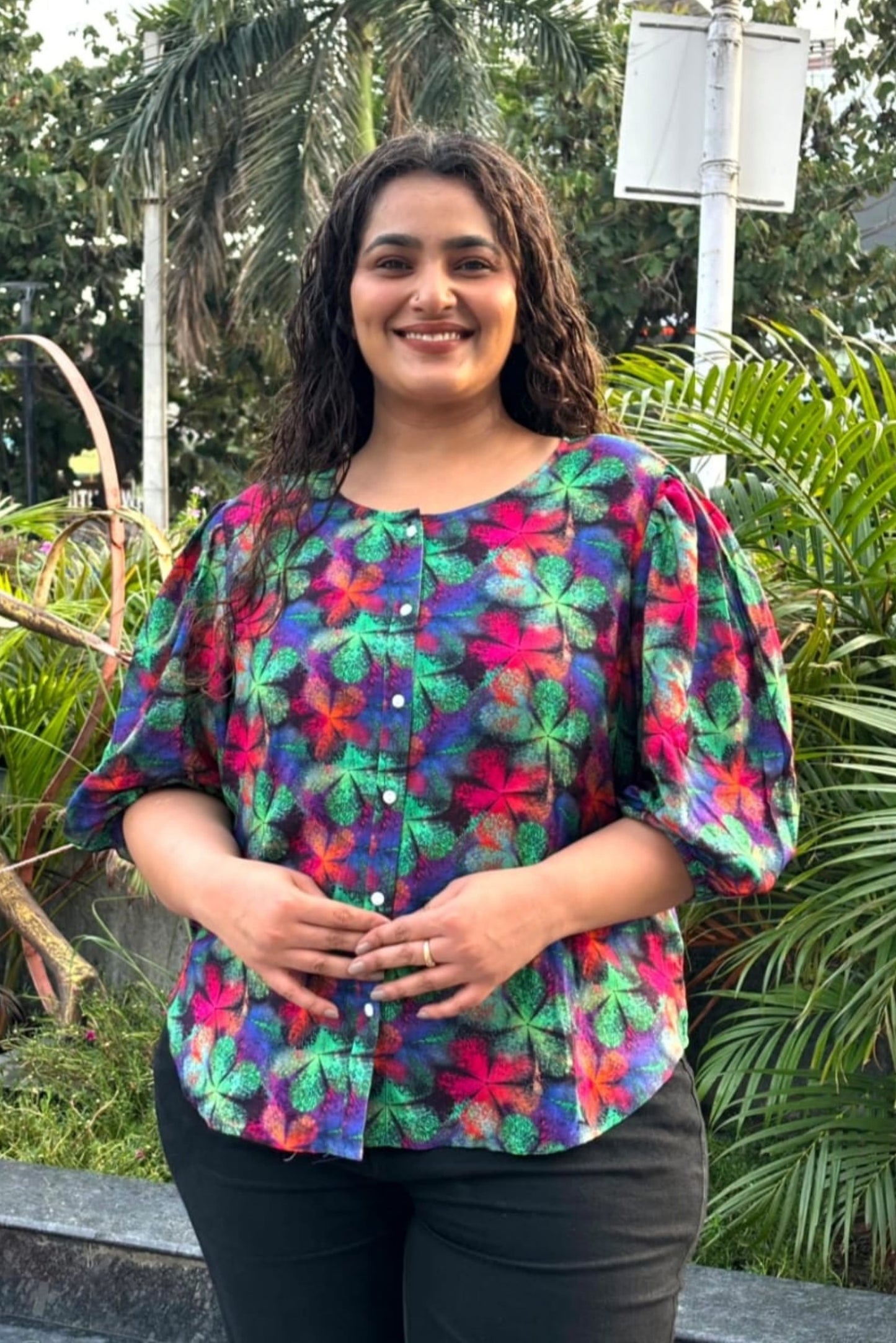 Rainbow Bloom Buttoned Top