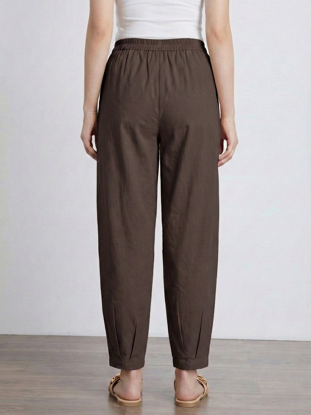 Espresso LooseFit Pleat Cotton Pants