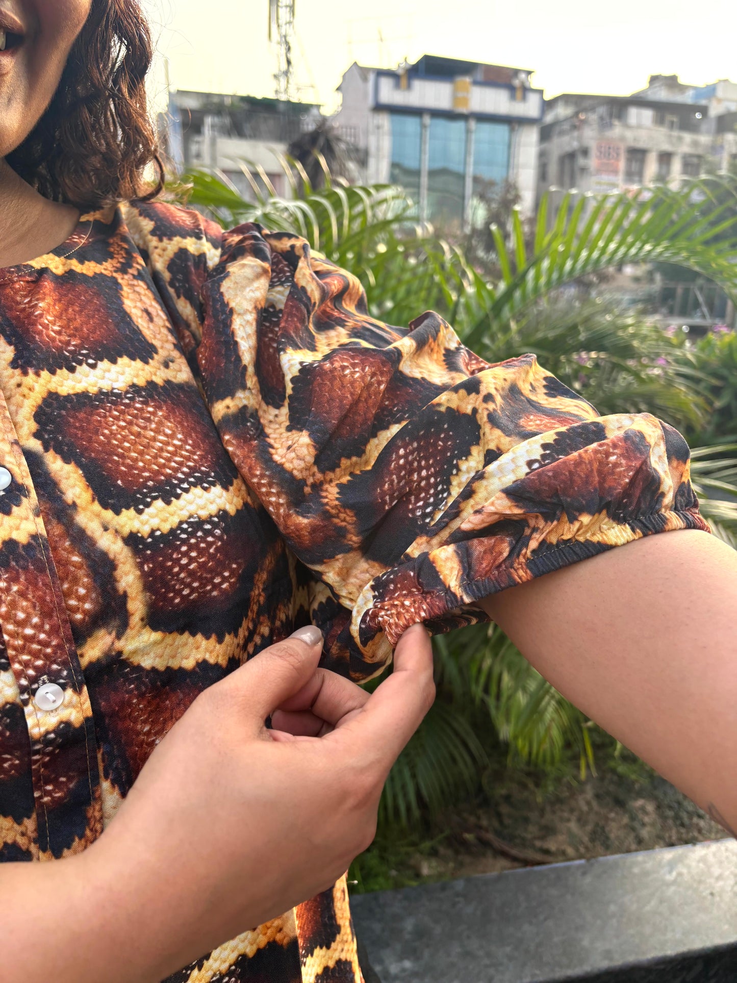 Wild Grid Buttoned Top