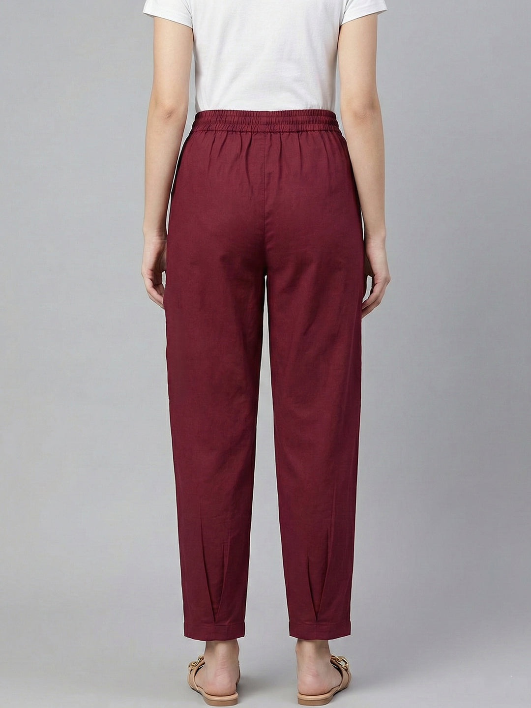 Mehroon LooseFit Pleat Cotton Pants
