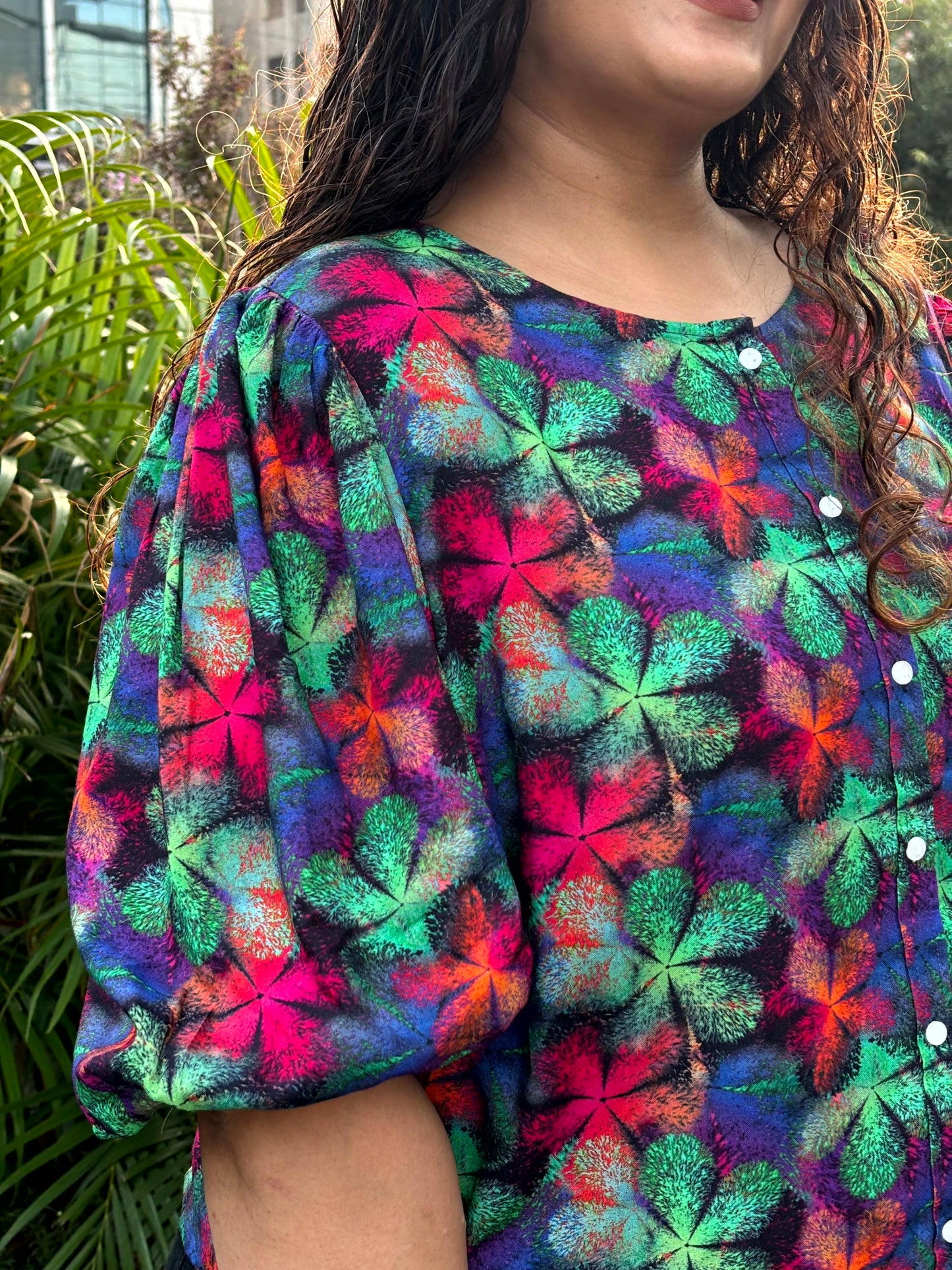Rainbow Bloom Buttoned Top