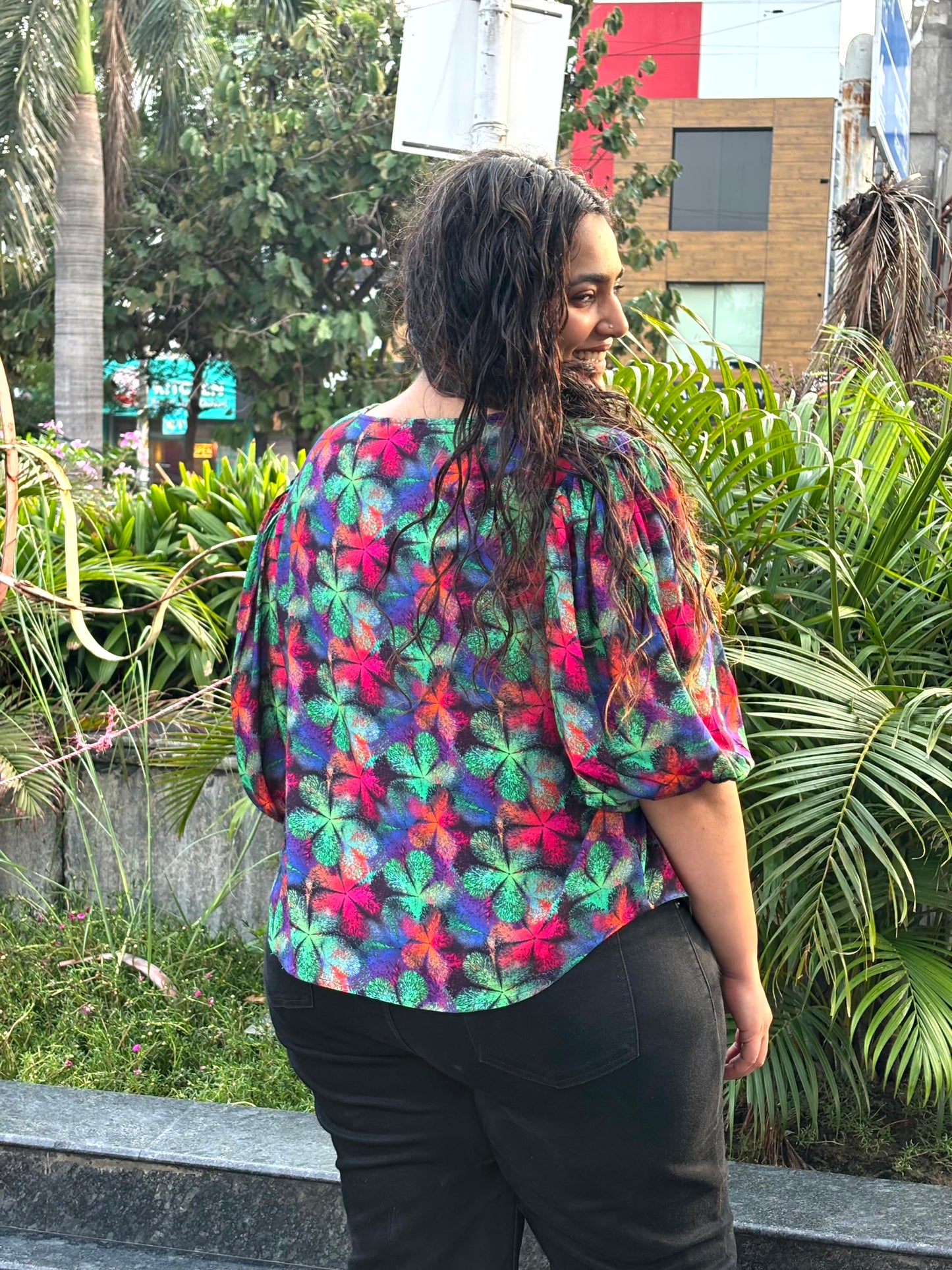 Rainbow Bloom Buttoned Top