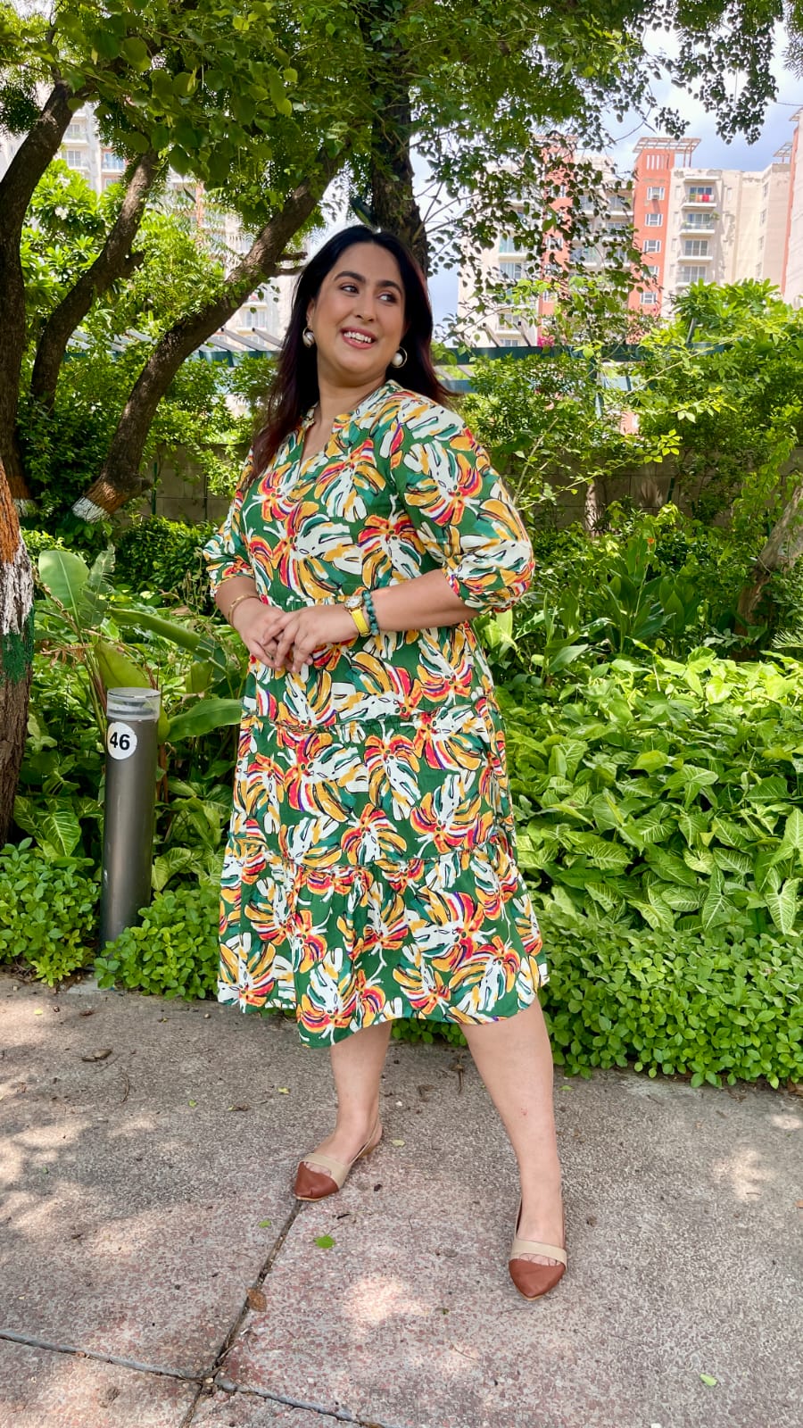 Leaf Whisper Flared Dress