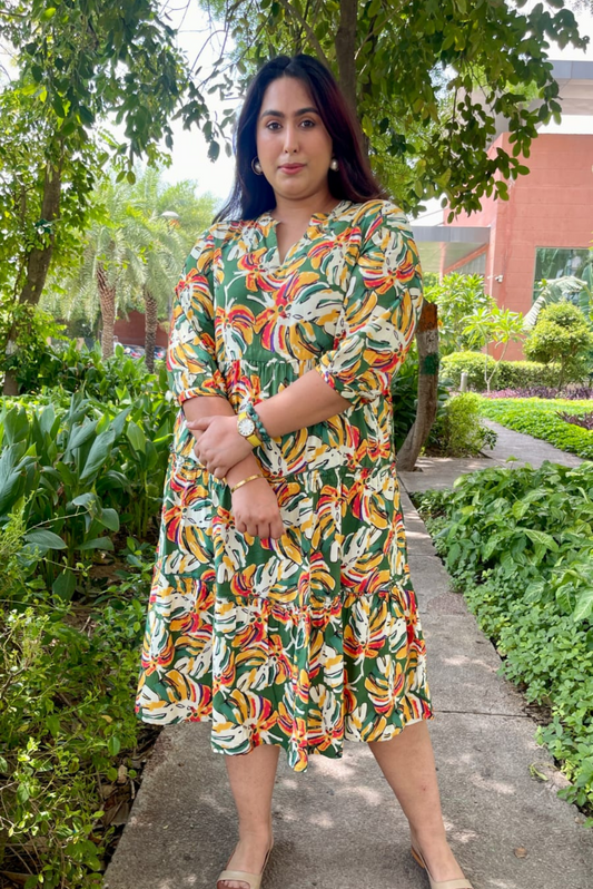 Leaf Whisper Flared Dress