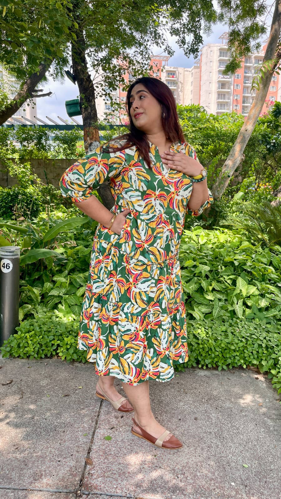 Leaf Whisper Flared Dress