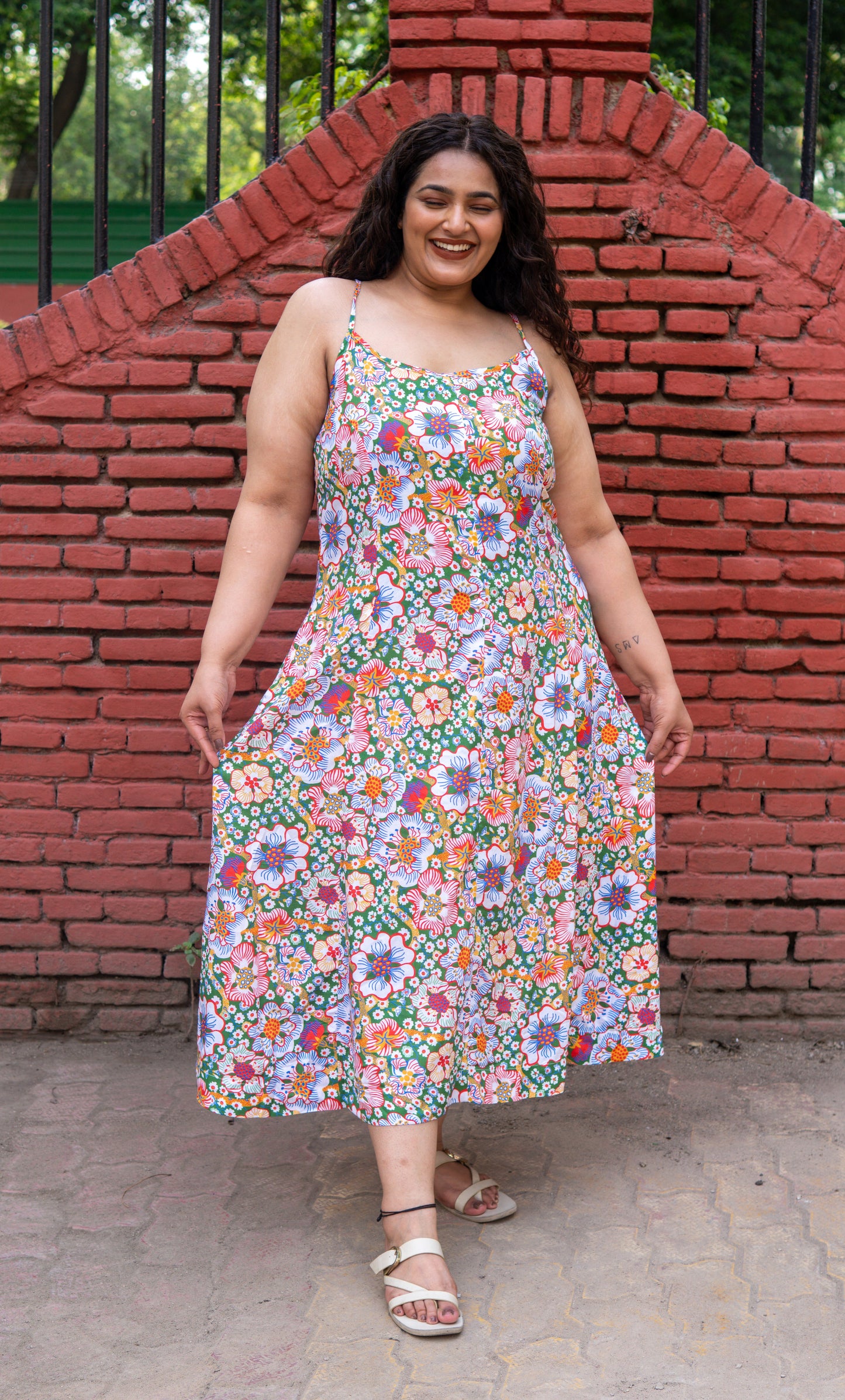 Meadow Bloom Flared Midi Dress