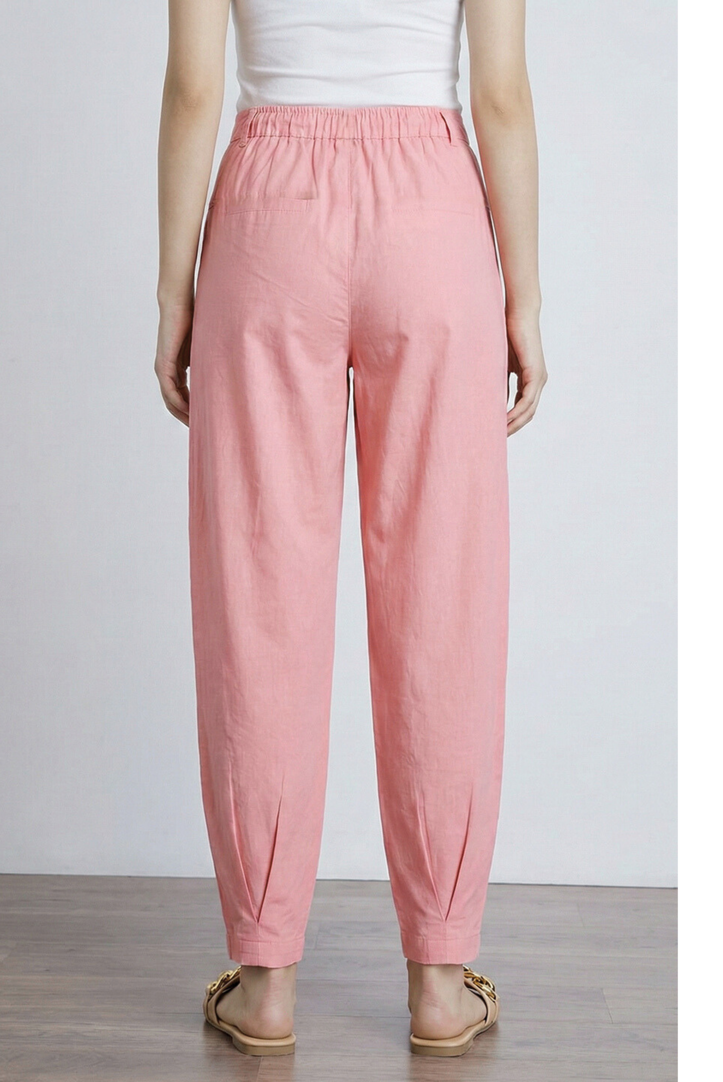RoseGold LooseFit Pleat Cotton Pants