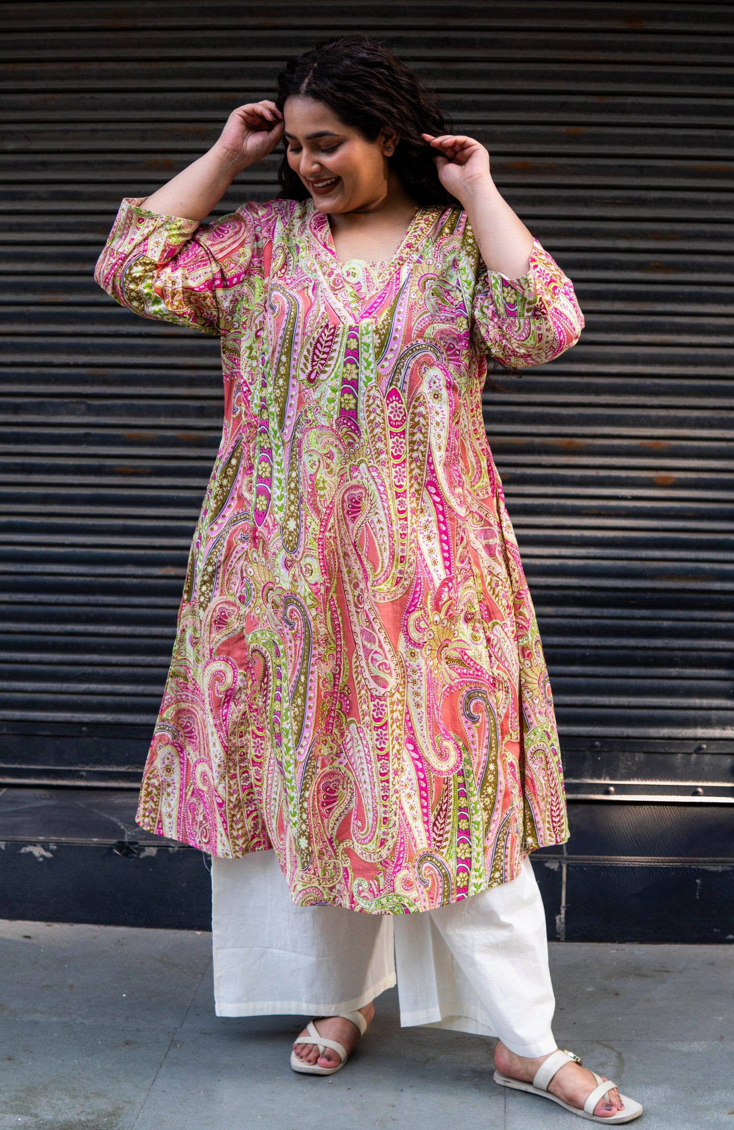 Pink Paisley A Line Kurta