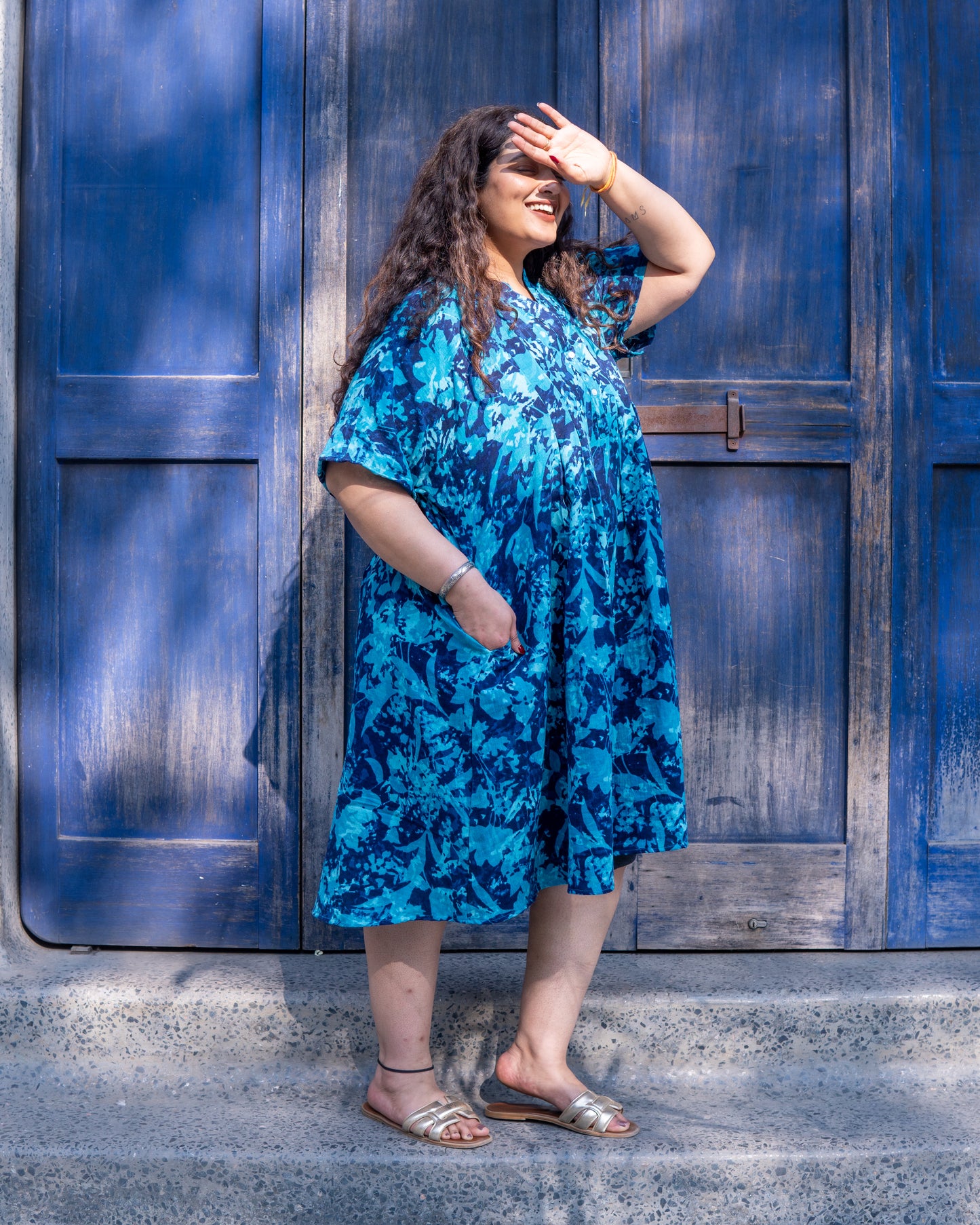 Azure Bloom Flare Dress
