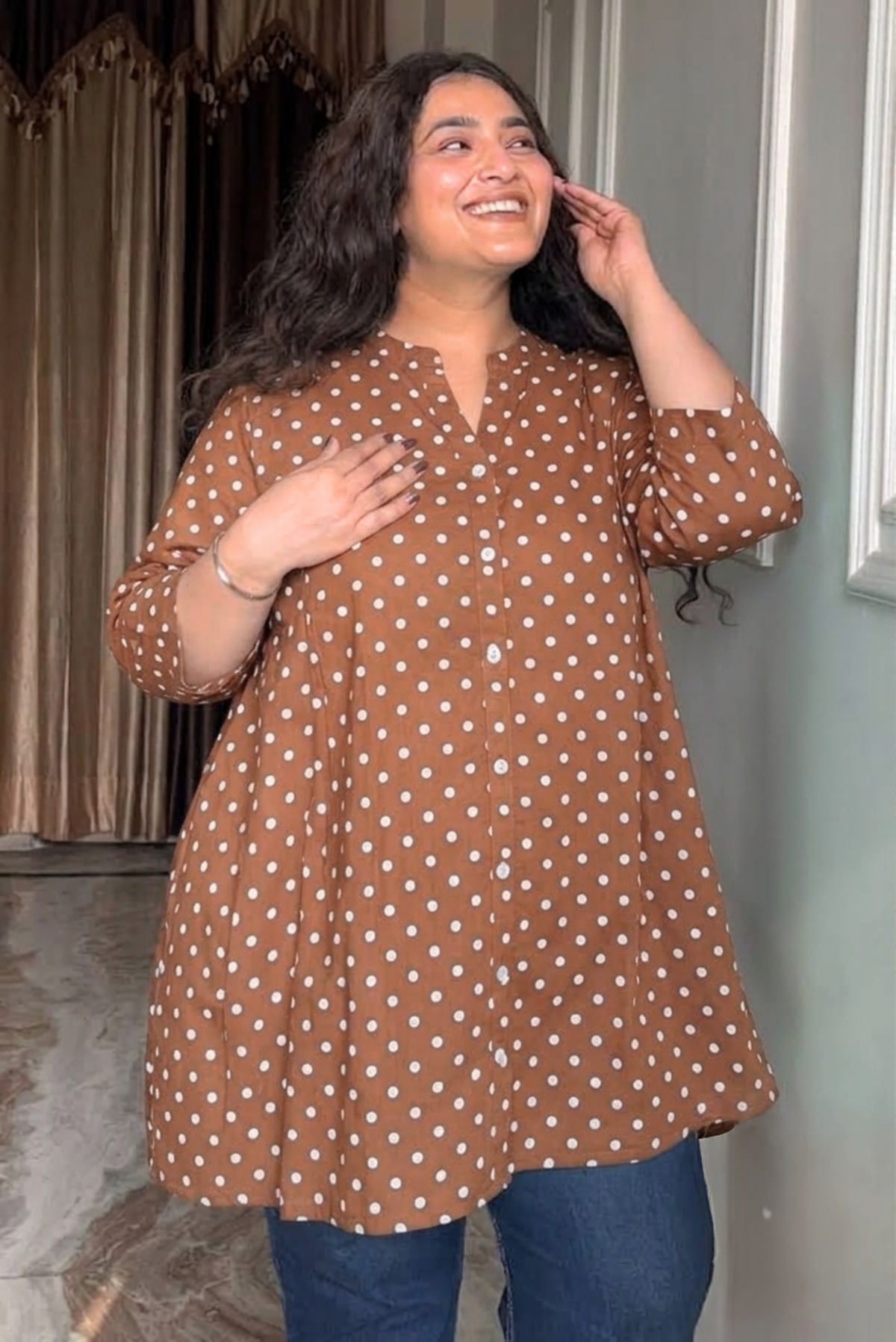 Caramel Dot A-Line Tunic