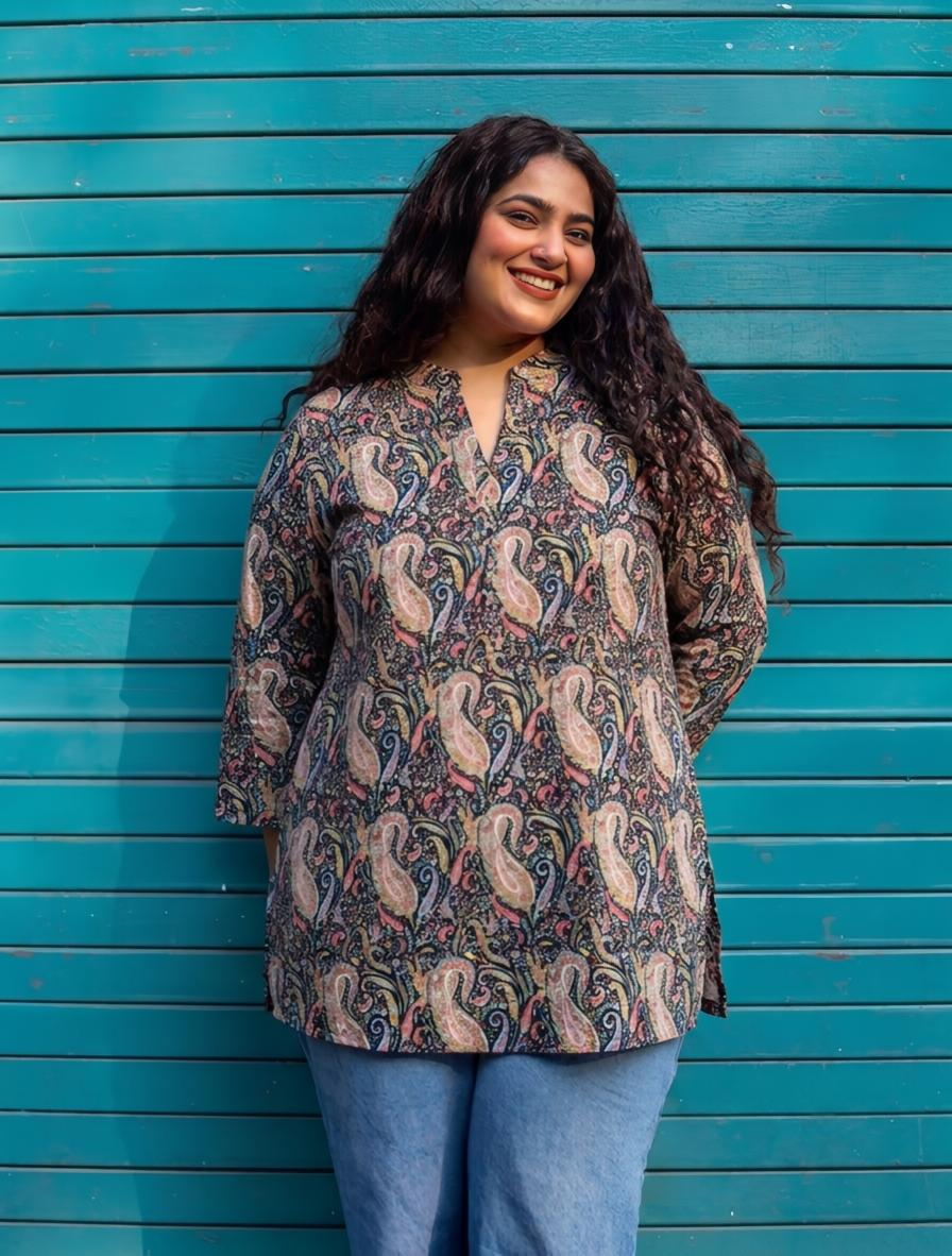 Midnight Paisley Slit Kurta Top