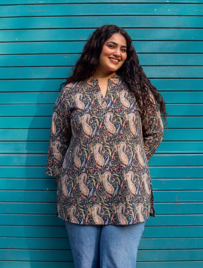 Midnight Paisley Slit Kurta Top