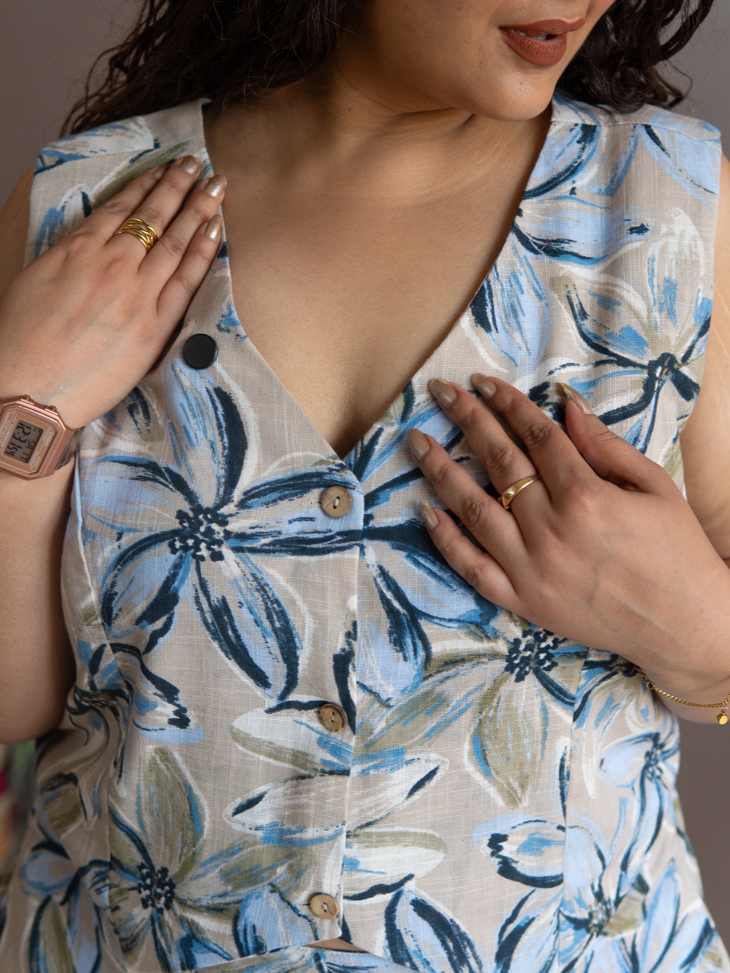 Blue Petal Waistcoat Coord