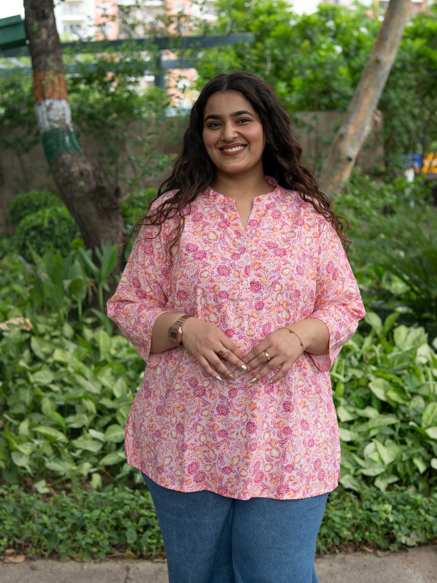 Blush Pink Floral Slit Kurta Top