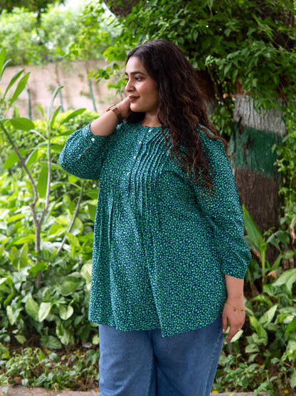 Green Glimmer Pintex Kurta Top