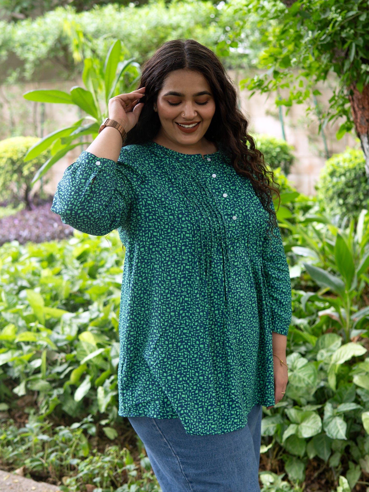 Green Glimmer Pintex Kurta Top