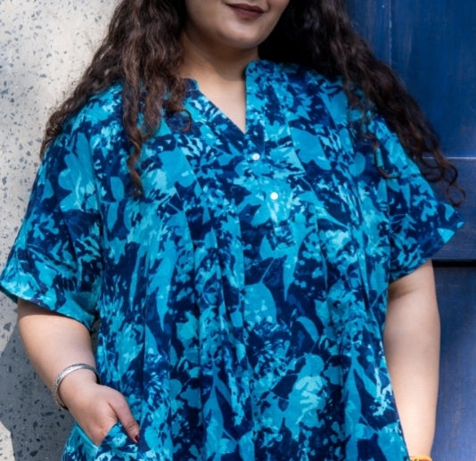 Azure Bloom Flare Dress