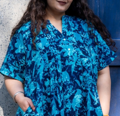 Azure Bloom Flare Dress