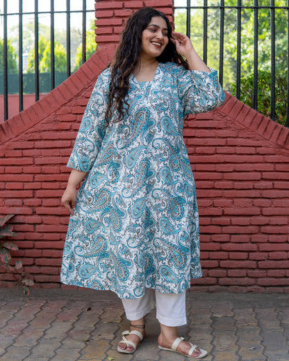 Blue Paisley A-Line Kurta