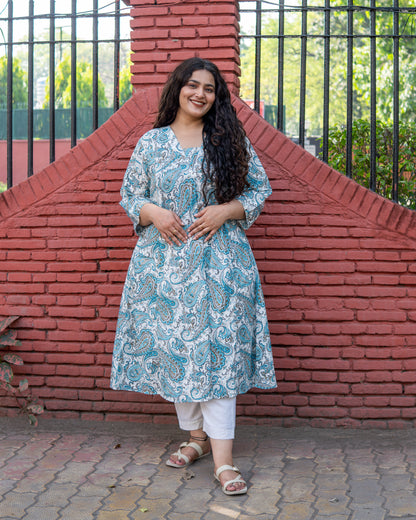 Blue Paisley A-Line Kurta