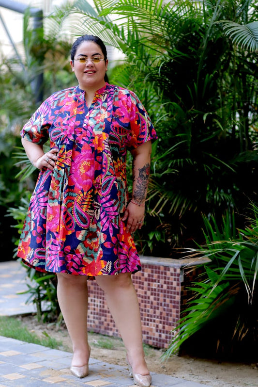 Floral Print Pleated Loose Dress