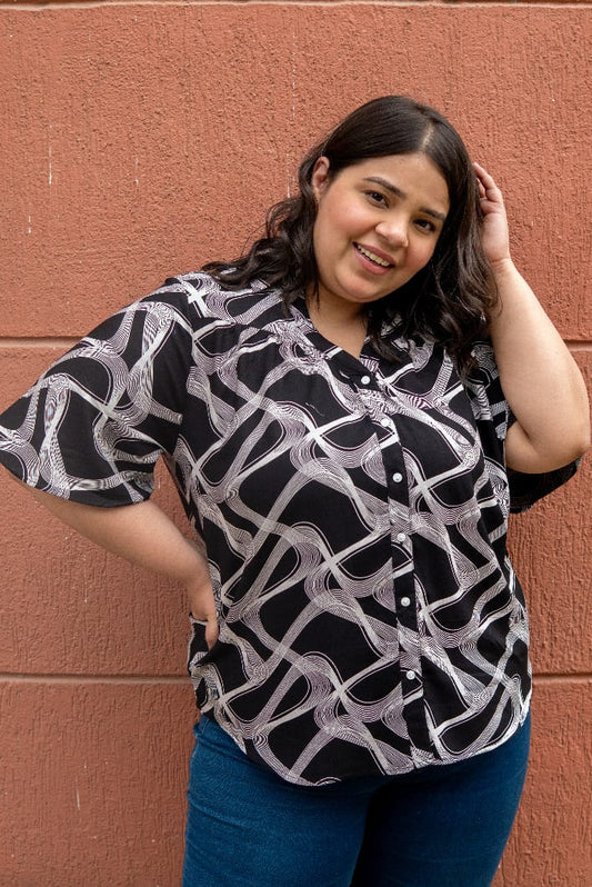 Breezy Curve Flow Collar Shirt