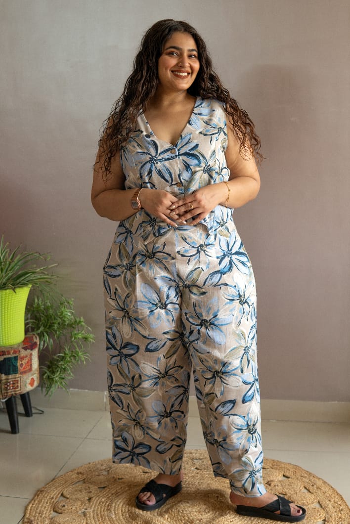 Blue Petal Waistcoat Coord