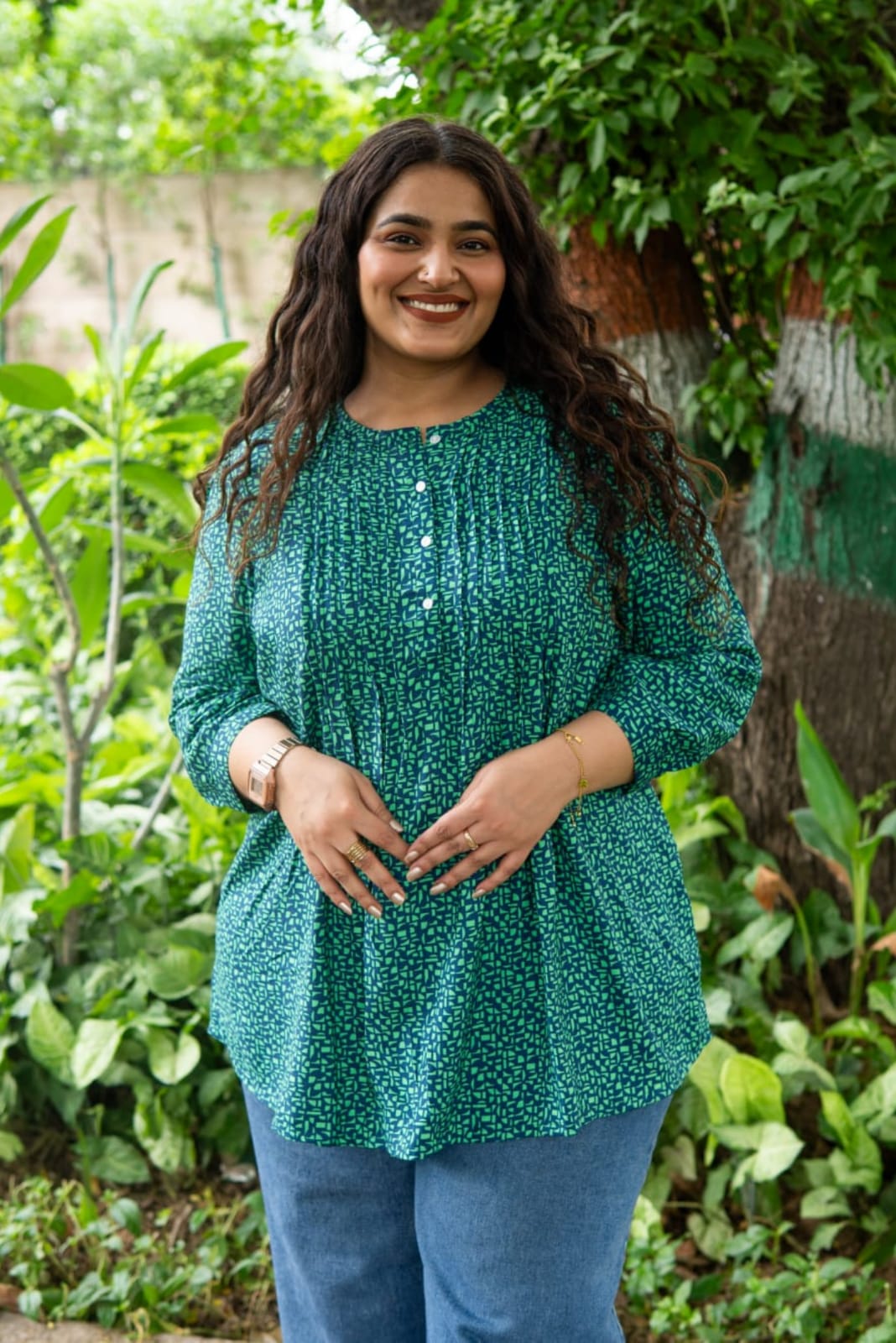 Green Glimmer Pintex Kurta Top