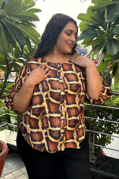 Wild Grid Buttoned Top