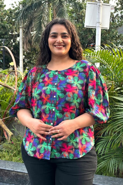 Rainbow Bloom Buttoned Top