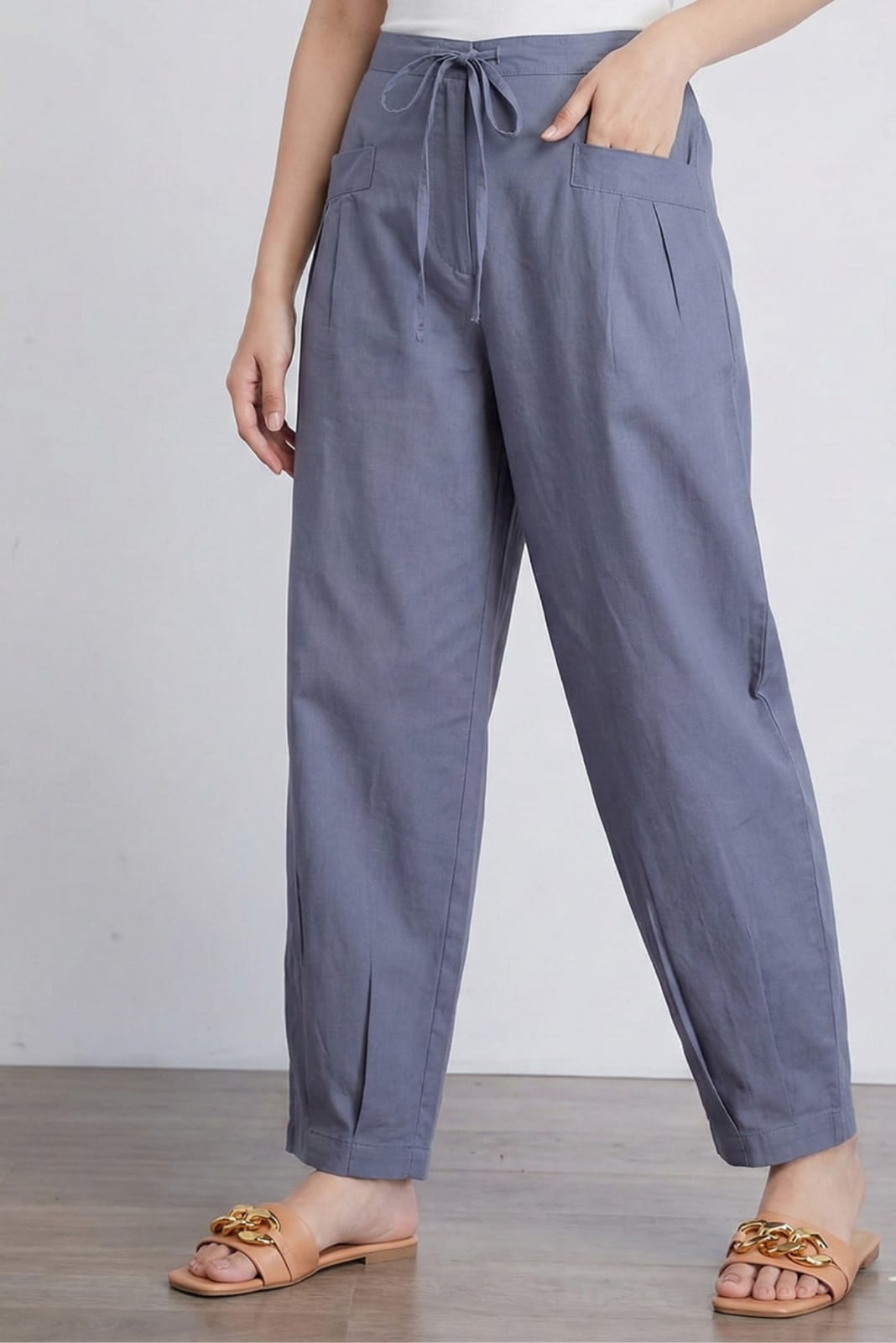 Charcoal LooseFit Pleat Cotton Pants
