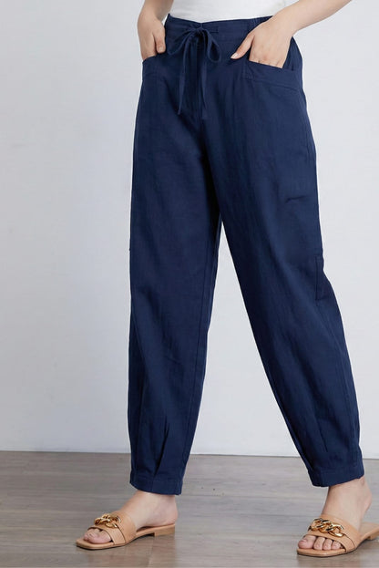 Navy LooseFit Pleat Cotton Pants