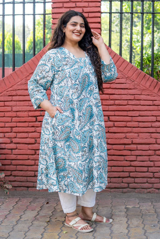 Blue Paisley A-Line Kurta