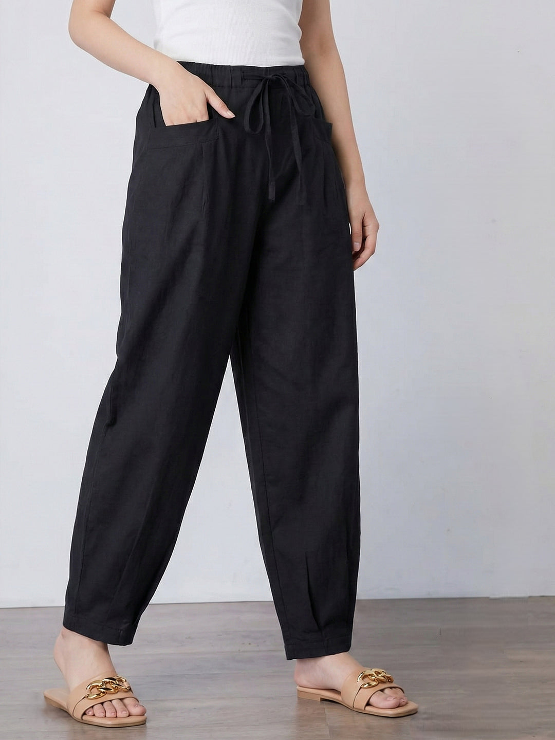 Coal LooseFit Pleat Cotton Pants