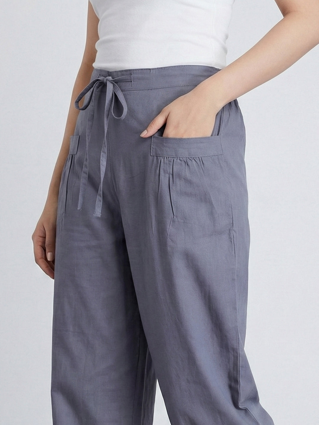 Charcoal LooseFit Pleat Cotton Pants
