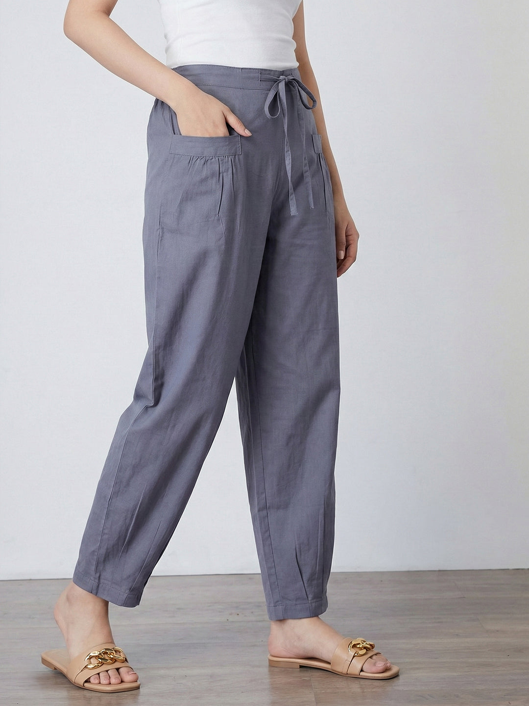 Charcoal LooseFit Pleat Cotton Pants