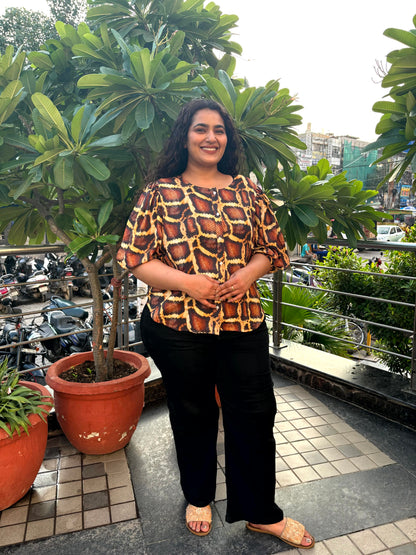 Wild Grid Buttoned Top