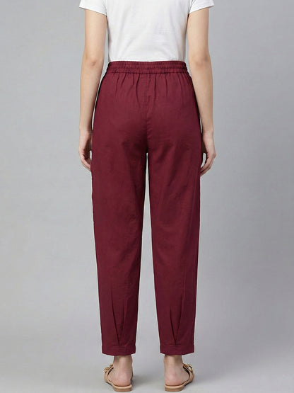 Mehroon LooseFit Pleat Cotton Pants