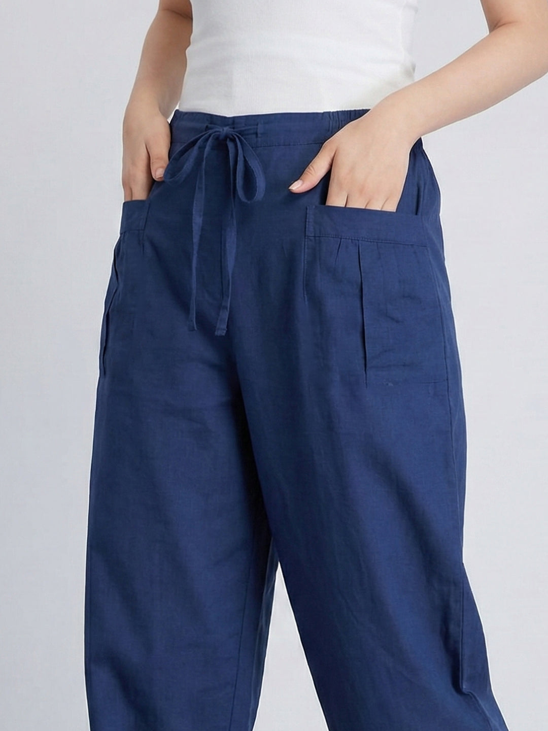 Navy LooseFit Pleat Cotton Pants
