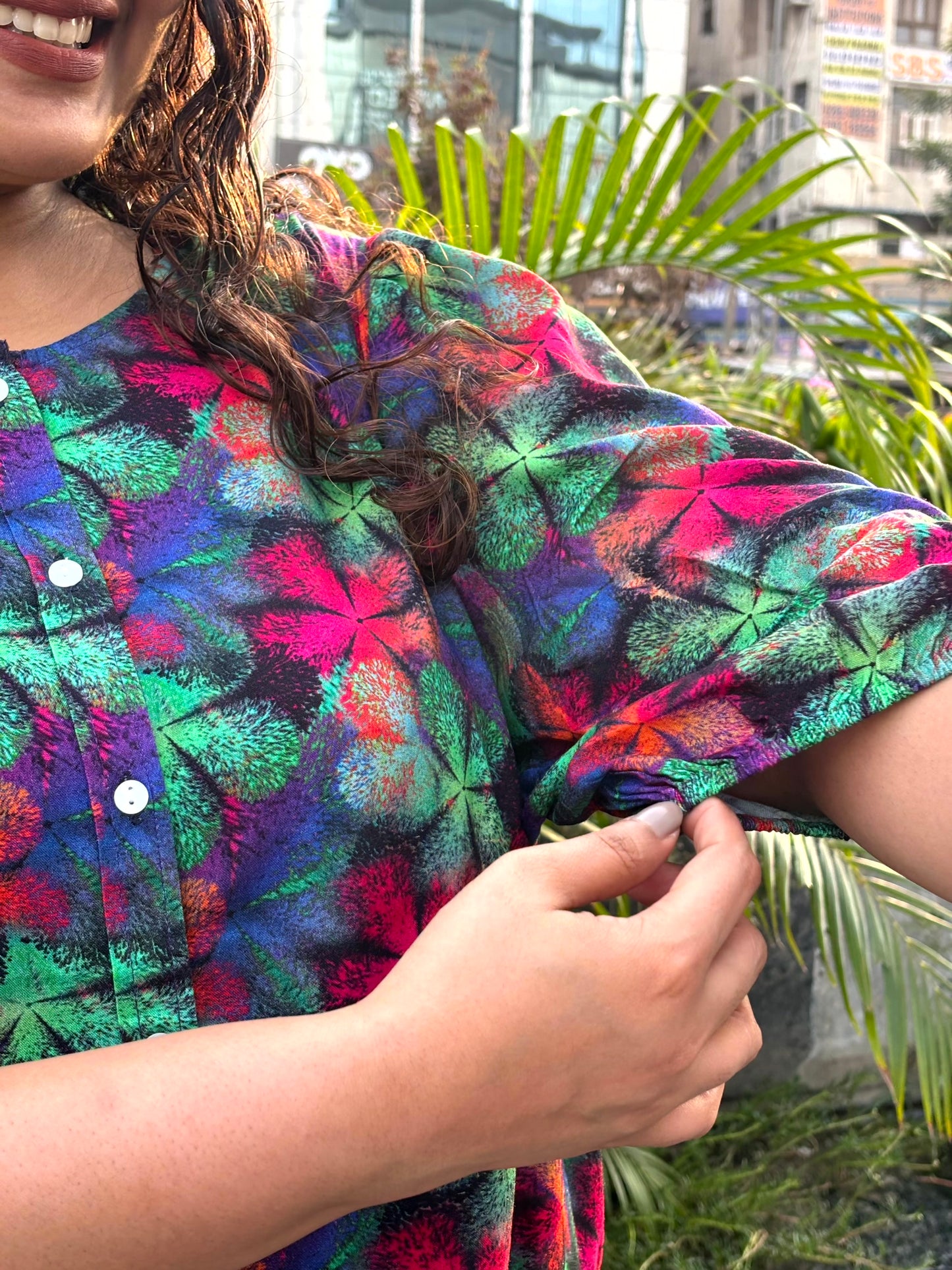 Rainbow Bloom Buttoned Top