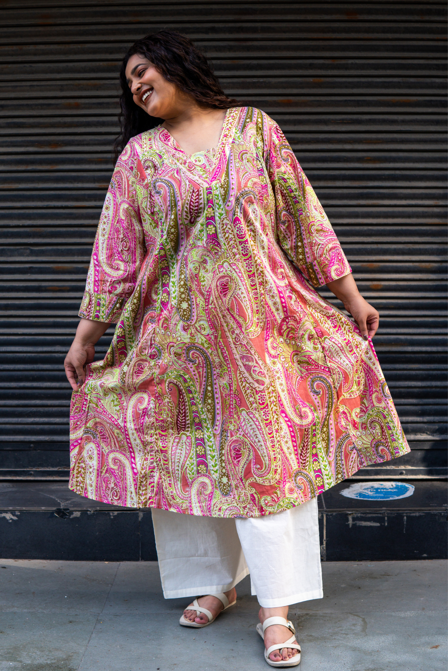 Pink Paisley A Line Kurta