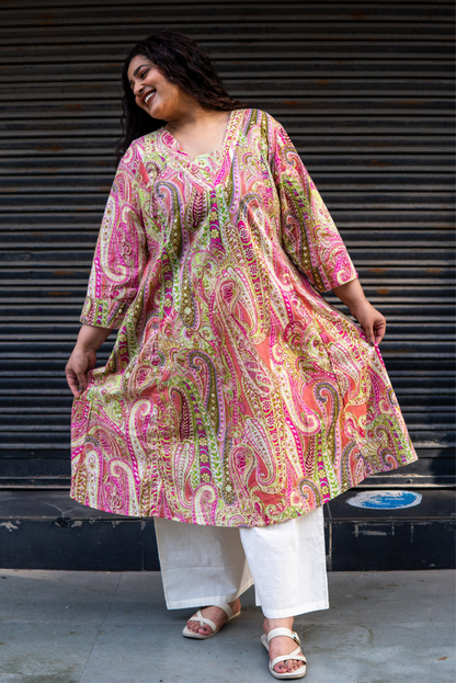 Pink Paisley A Line Kurta