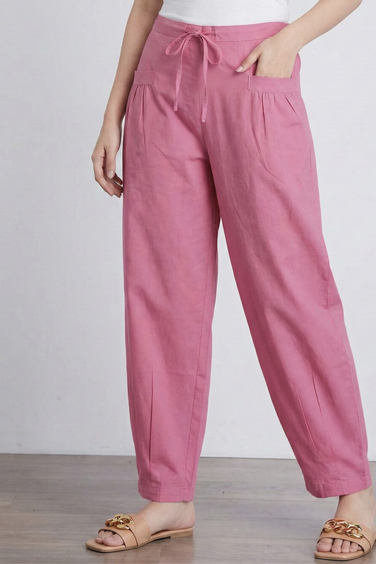 OnionPink LooseFit Pleat Cotton Pants