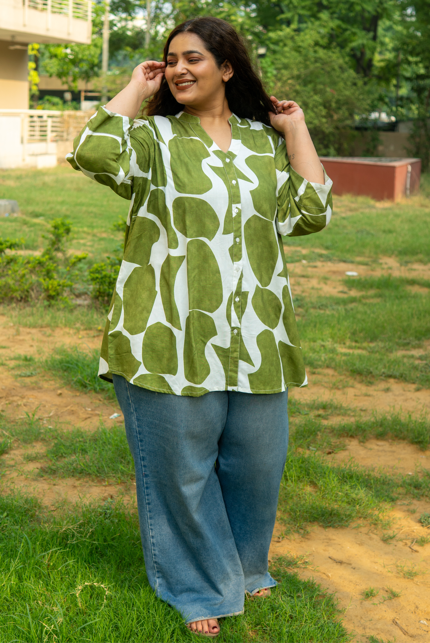 Abstract Leaf Print Shirt